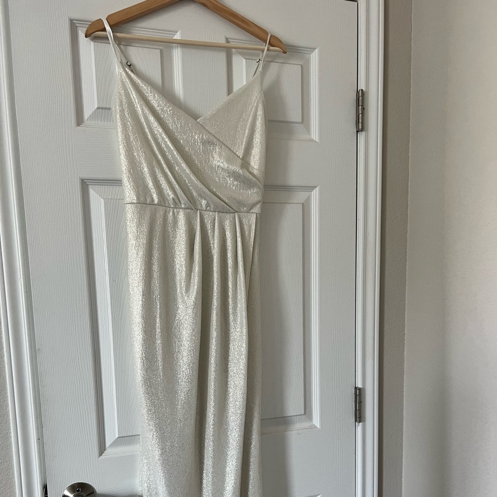 Wrap metallic long formal dress